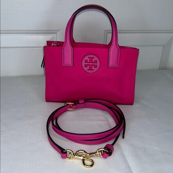 Tory Burch Ella Nylon & Leather Mini Tote Bright Pink NWT - Picture 9 of 9